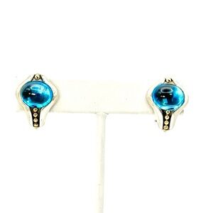 Lagos Silver & Gold Blue Topaz Cabochon Earrings